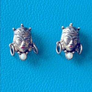 Pair Vintage Selro Selini Brooch Pins Tribal Royal Faces